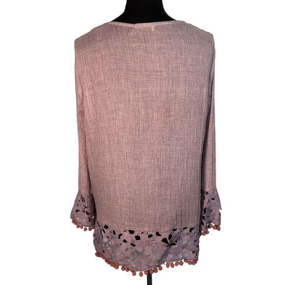 Retro Threads Purple Guazy Lace Trim Bell Sleeve Tunic, Size L - Picture 4 of 10